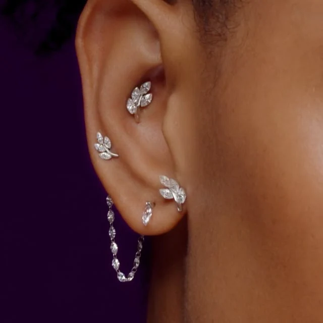 Diamond Vine Threaded Stud Earring With Titanium Backing - Image 16