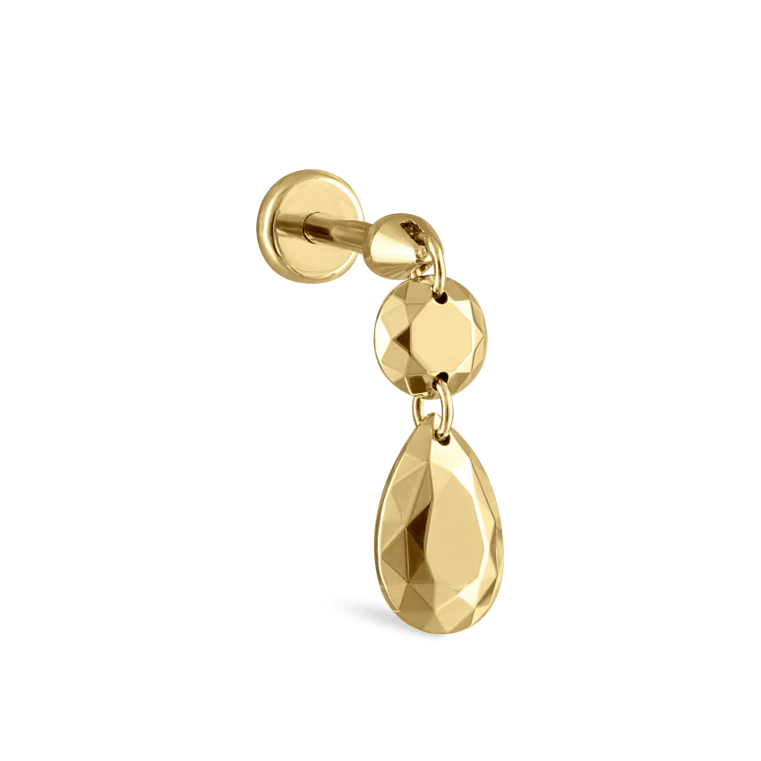 Double Faceted Gold Threaded Charm Stud Earring - Image 6