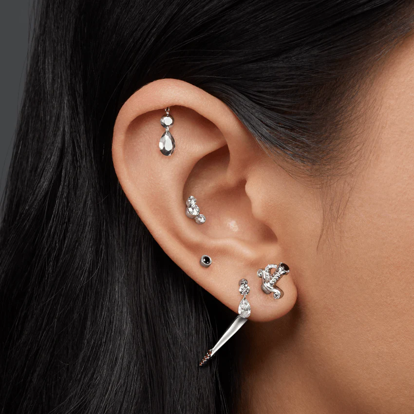 Double Faceted Gold Threaded Charm Stud Earring - Image 8