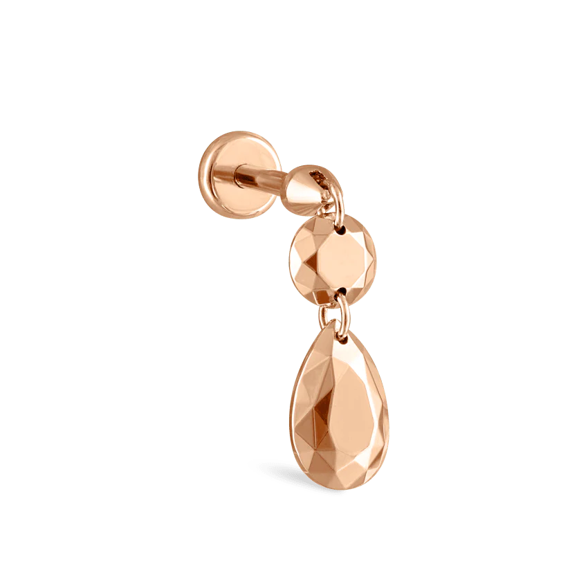 Double Faceted Gold Threaded Charm Stud Earring - Image 9