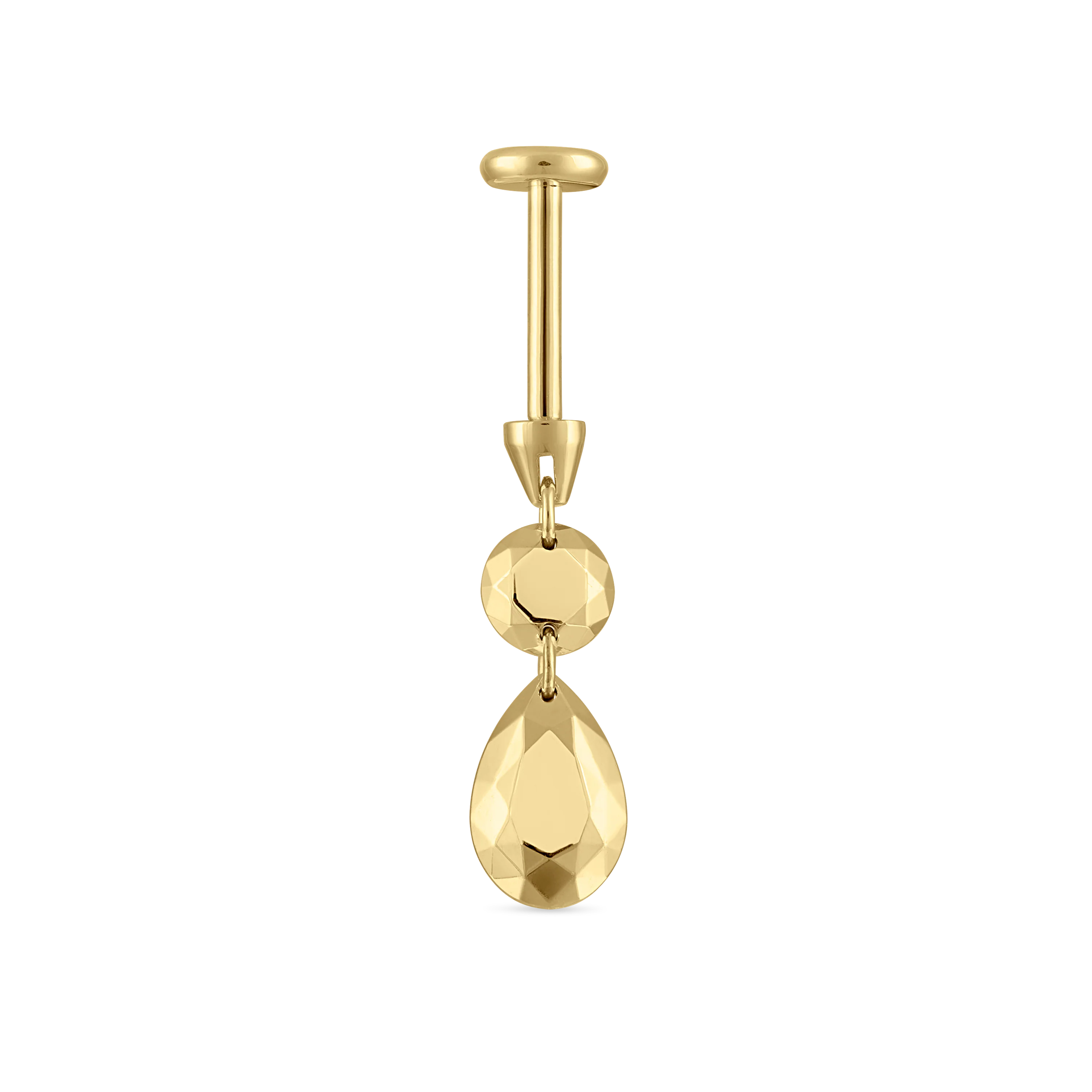 Double Faceted Gold Threaded Charm Stud Earring With Titanium Backing
