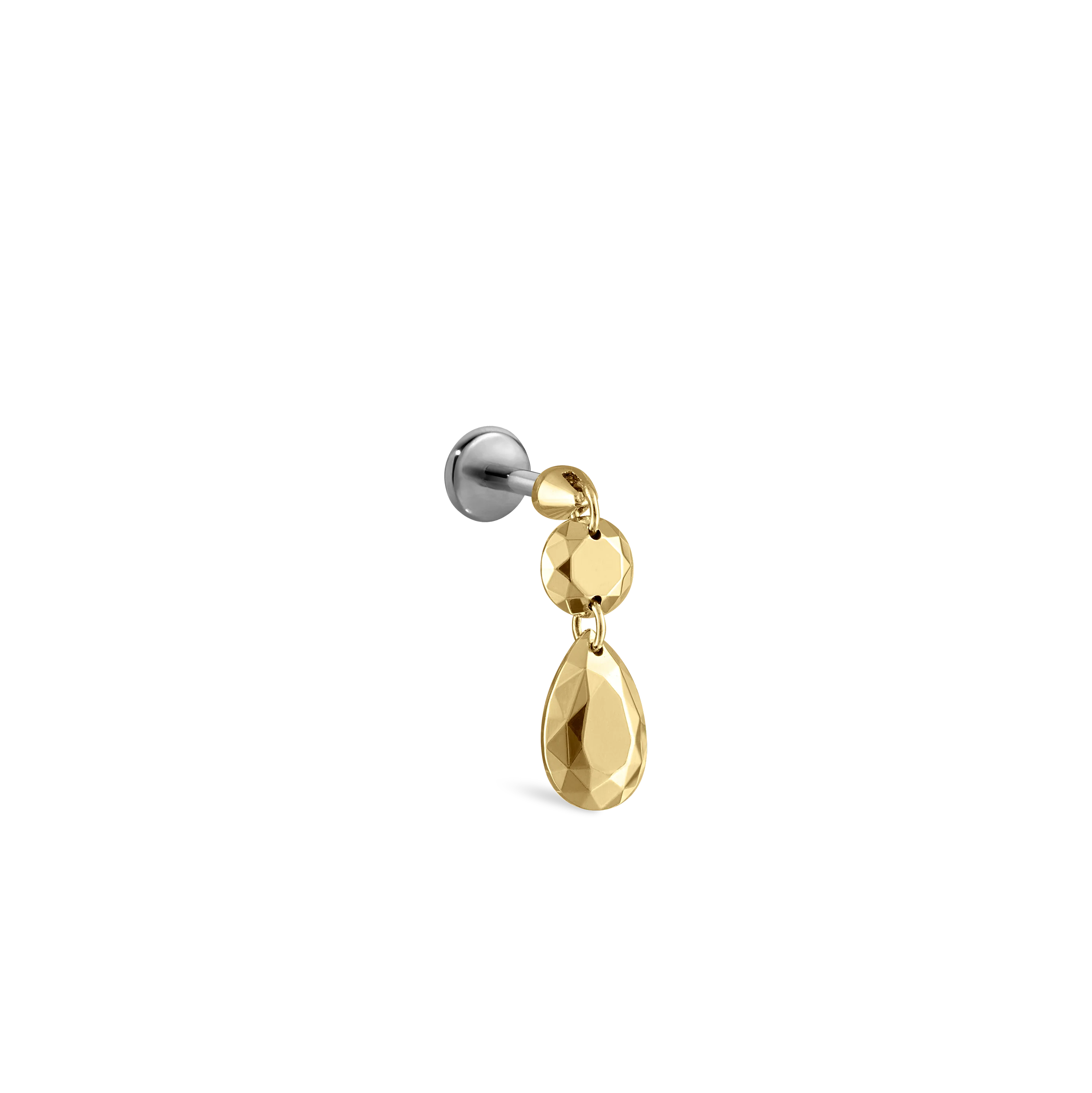 Double Faceted Gold Threaded Charm Stud Earring With Titanium Backing - Image 16