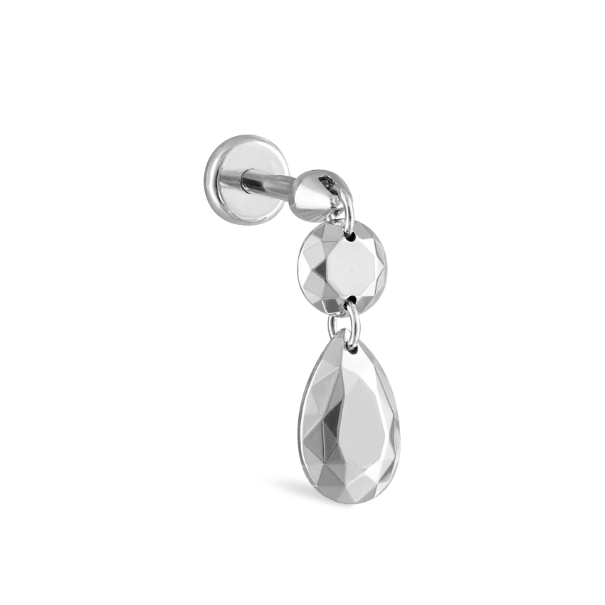 Double Faceted Gold Threaded Charm Stud Earring With Titanium Backing - Image 3