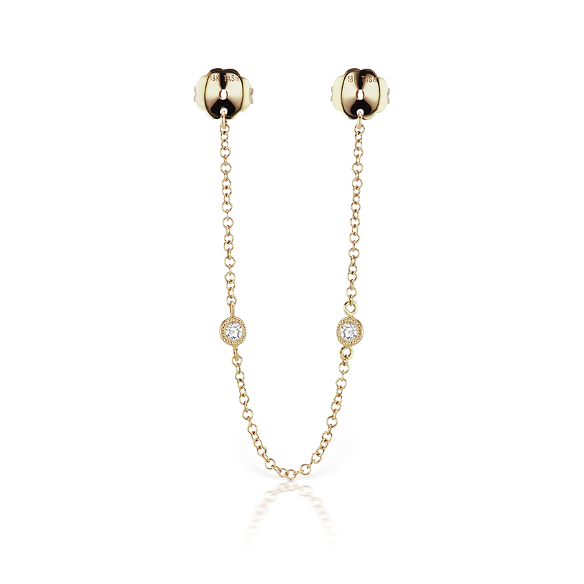 Double Scallop Set Diamond Connecting Chain Stud Earring Backs