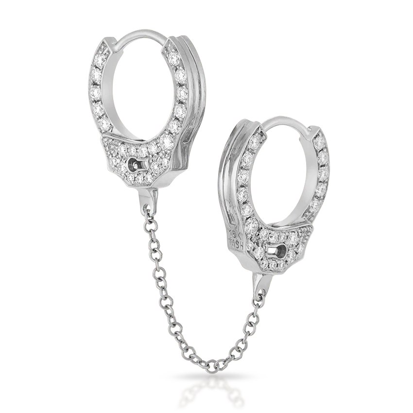 Double-sided Diamond Handcuff with Medium Chain Hoop Earring - Image 5
