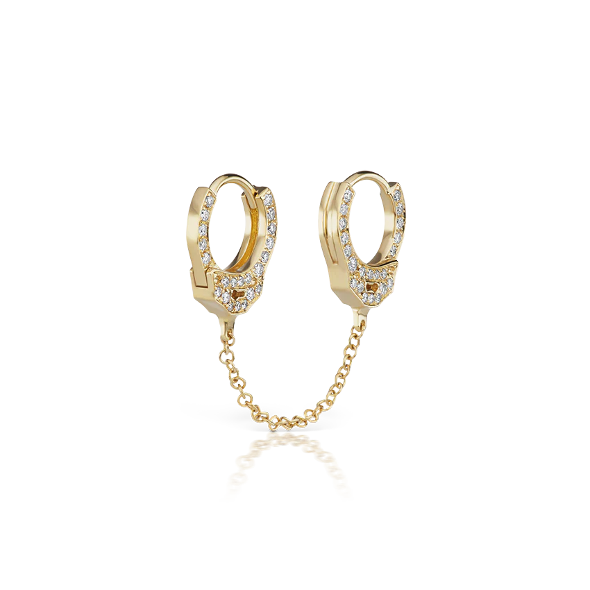 Double-sided Diamond Handcuff with Medium Chain Hoop Earring - Image 8
