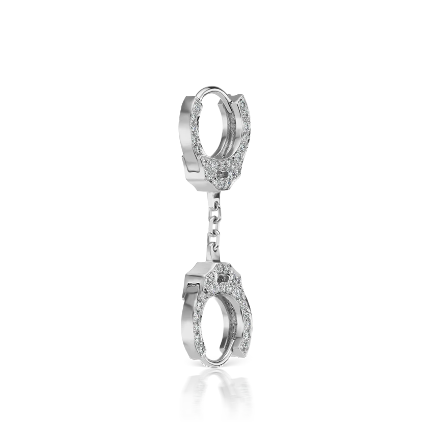 Double-sided Diamond Handcuff Hoop Earring with Short Chain