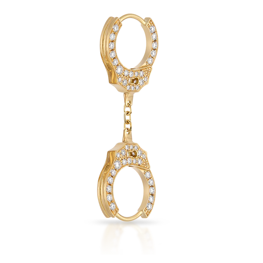 Double-sided Diamond Handcuff Hoop Earring with Short Chain - Image 13