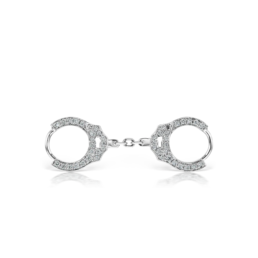 Double-sided Diamond Handcuff Hoop Earring with Short Chain - Image 3