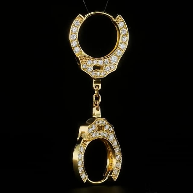Double-sided Diamond Handcuff Hoop Earring with Short Chain - Image 6