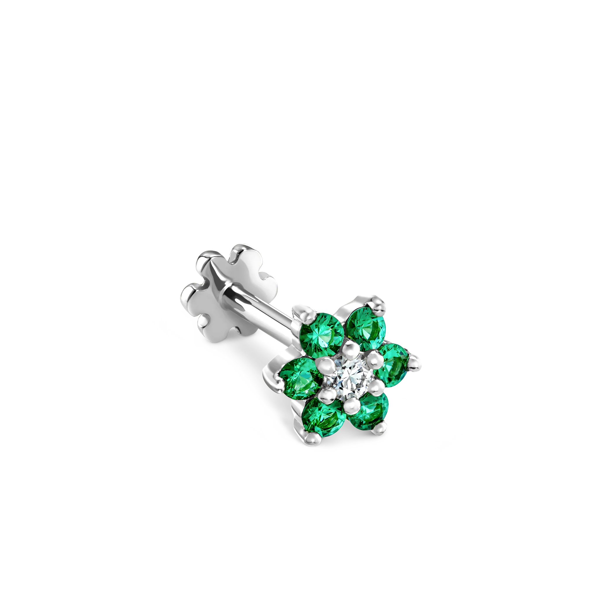 Emerald and Diamond Flower Threaded Stud Earring - Image 17