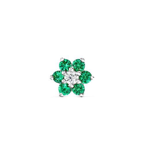 Emerald and Diamond Flower Threaded Stud Earring With Titanium Backing - Image 3
