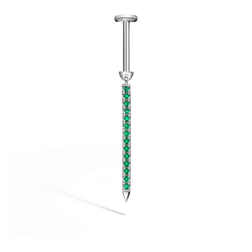 Emerald Eternity Bar Charm Threaded Stud Earring - Image 11