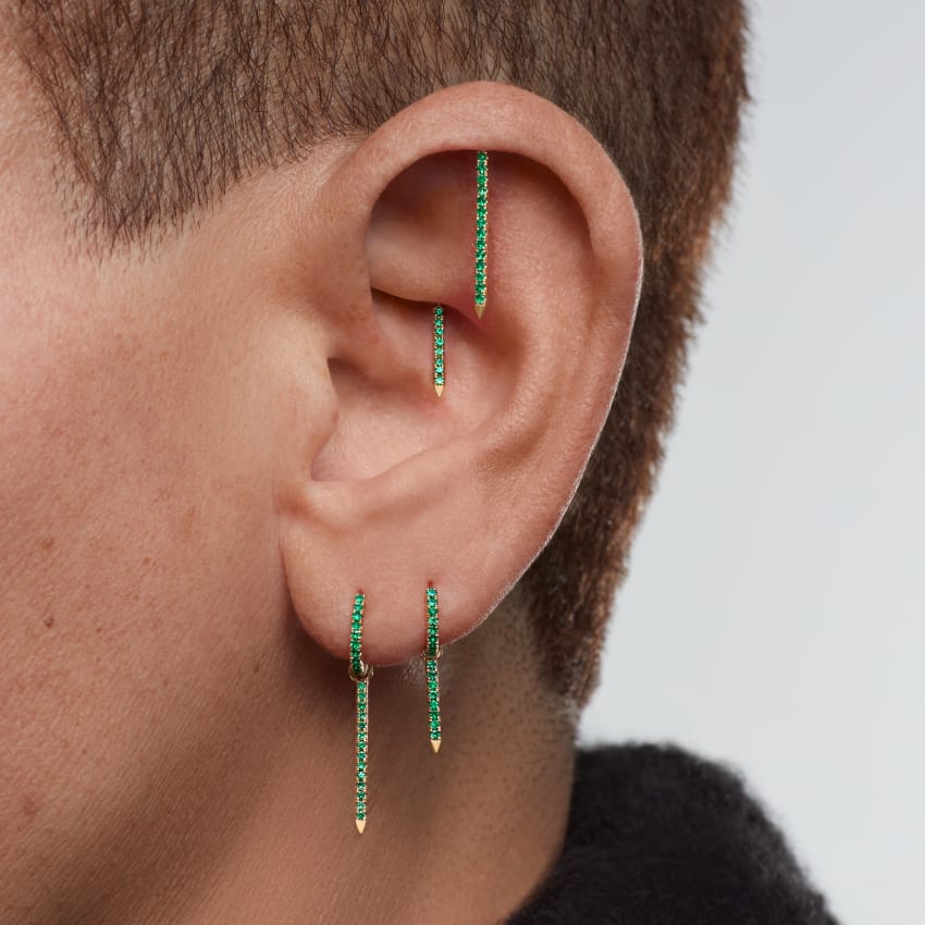 Emerald Eternity Bar Charm Threaded Stud Earring - Image 4