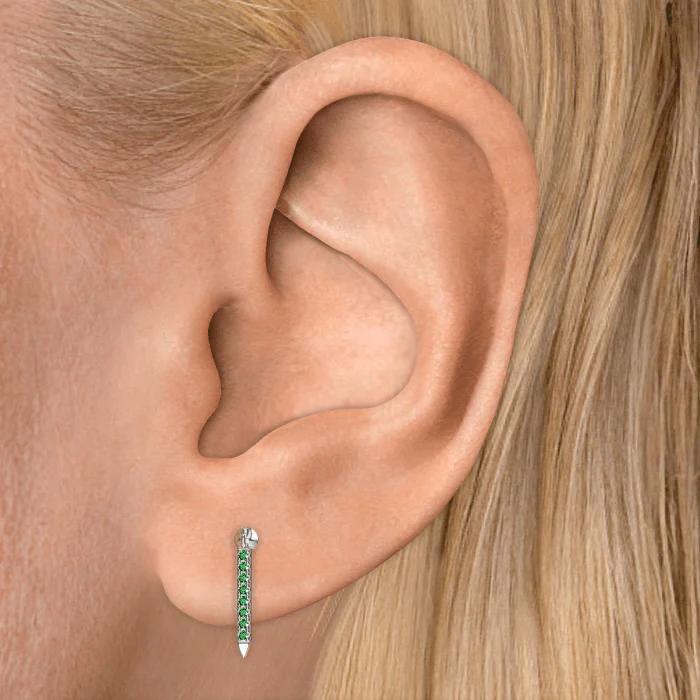 Emerald Eternity Bar Charm Threaded Stud Earring With Titanium Backing - Image 19