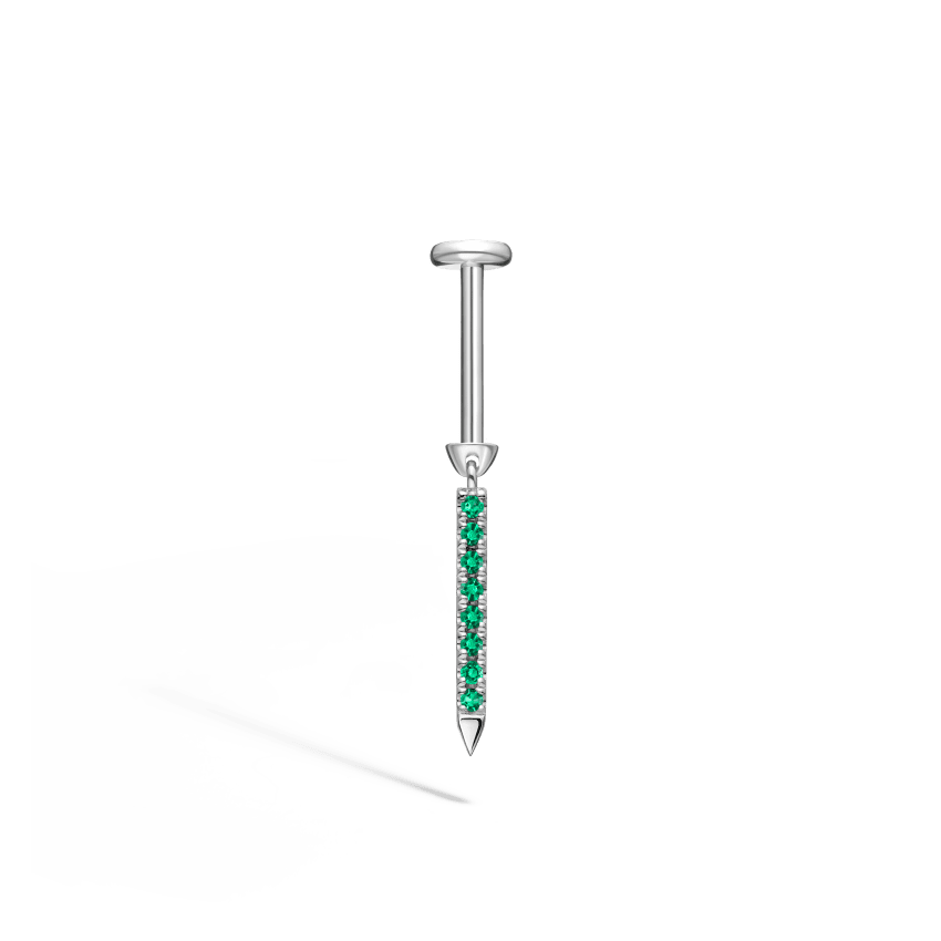 Emerald Eternity Bar Charm Threaded Stud Earring With Titanium Backing - Image 5