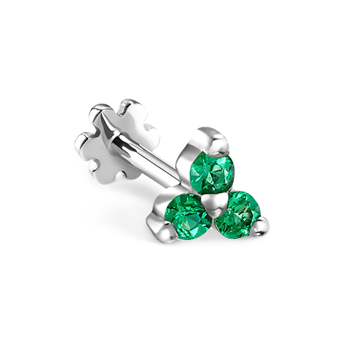 Emerald Trinity Threaded Stud Earring With Titanium Backing - Image 2