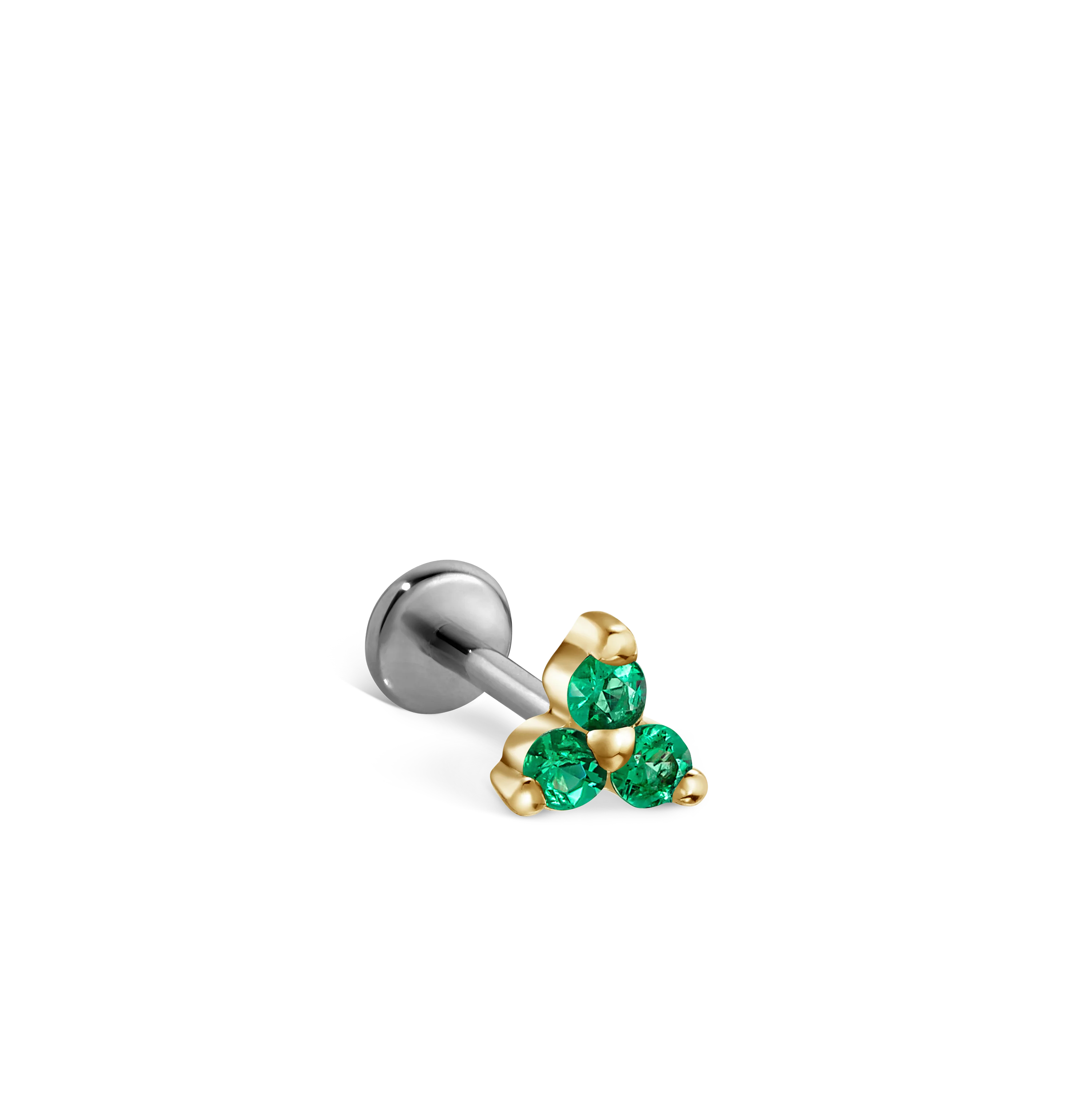 Emerald Trinity Threaded Stud Earring With Titanium Backing - Image 4