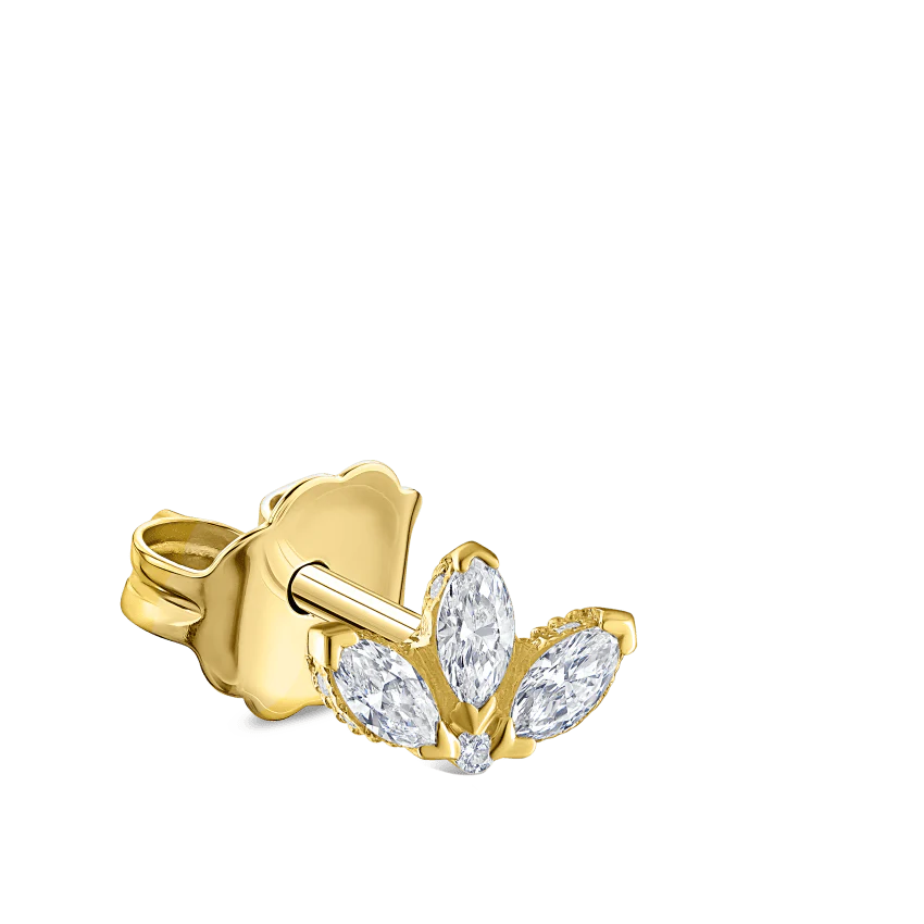 Engraved Diamond Lotus Stud Earring - Image 13