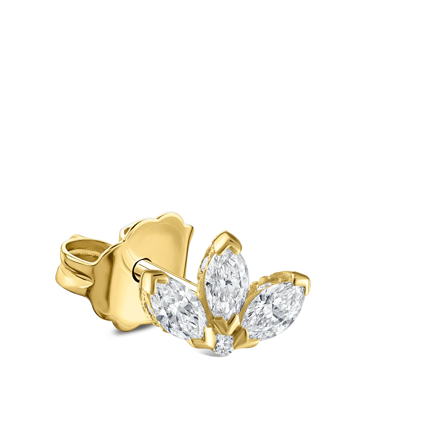 Engraved Diamond Lotus Stud Earring - Image 16