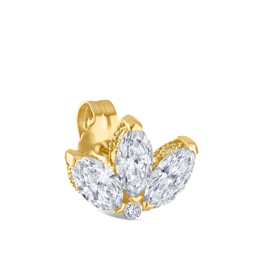 Engraved Diamond Lotus Stud Earring - Image 20