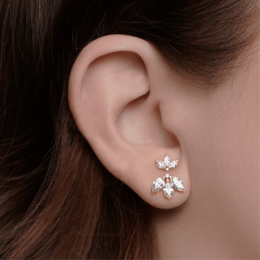 Engraved Diamond Lotus Stud Earring - Image 28