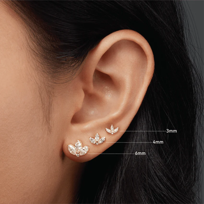 Engraved Diamond Lotus Stud Earring - Image 29