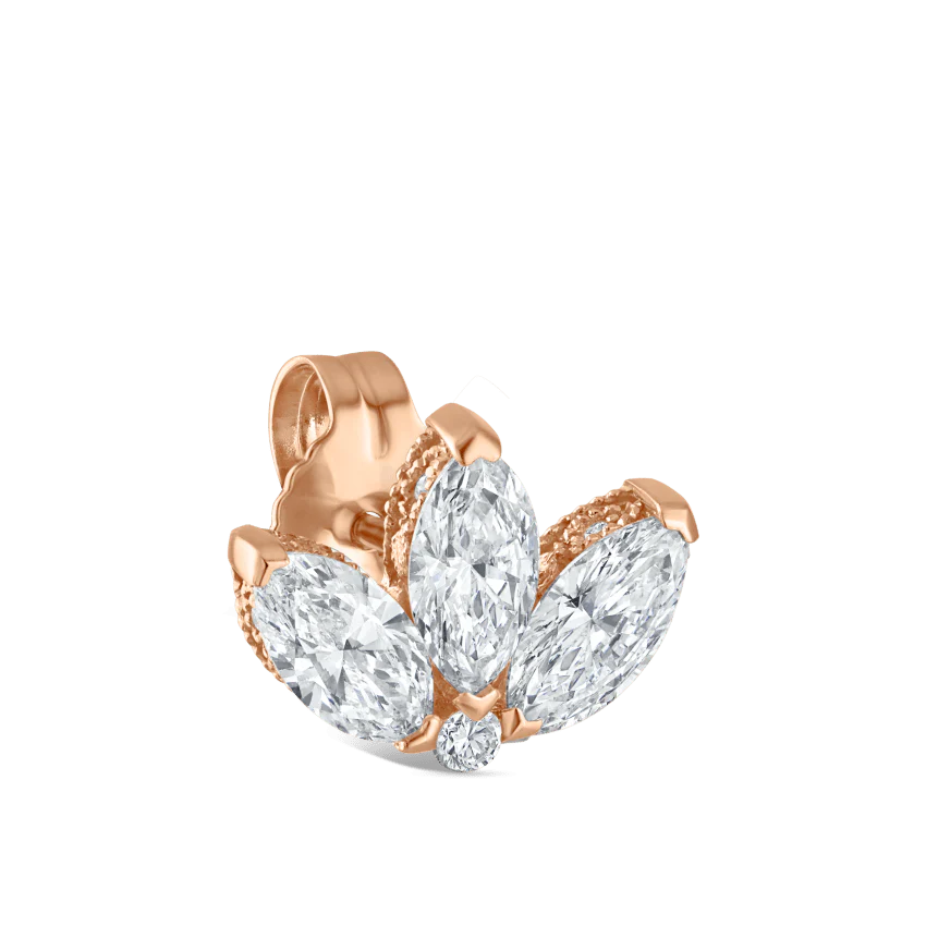 Engraved Diamond Lotus Stud Earring - Image 31