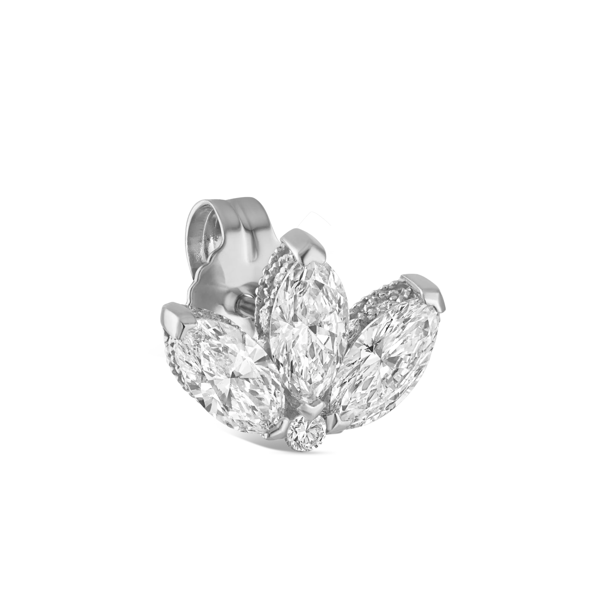 Engraved Diamond Lotus Stud Earring - Image 42