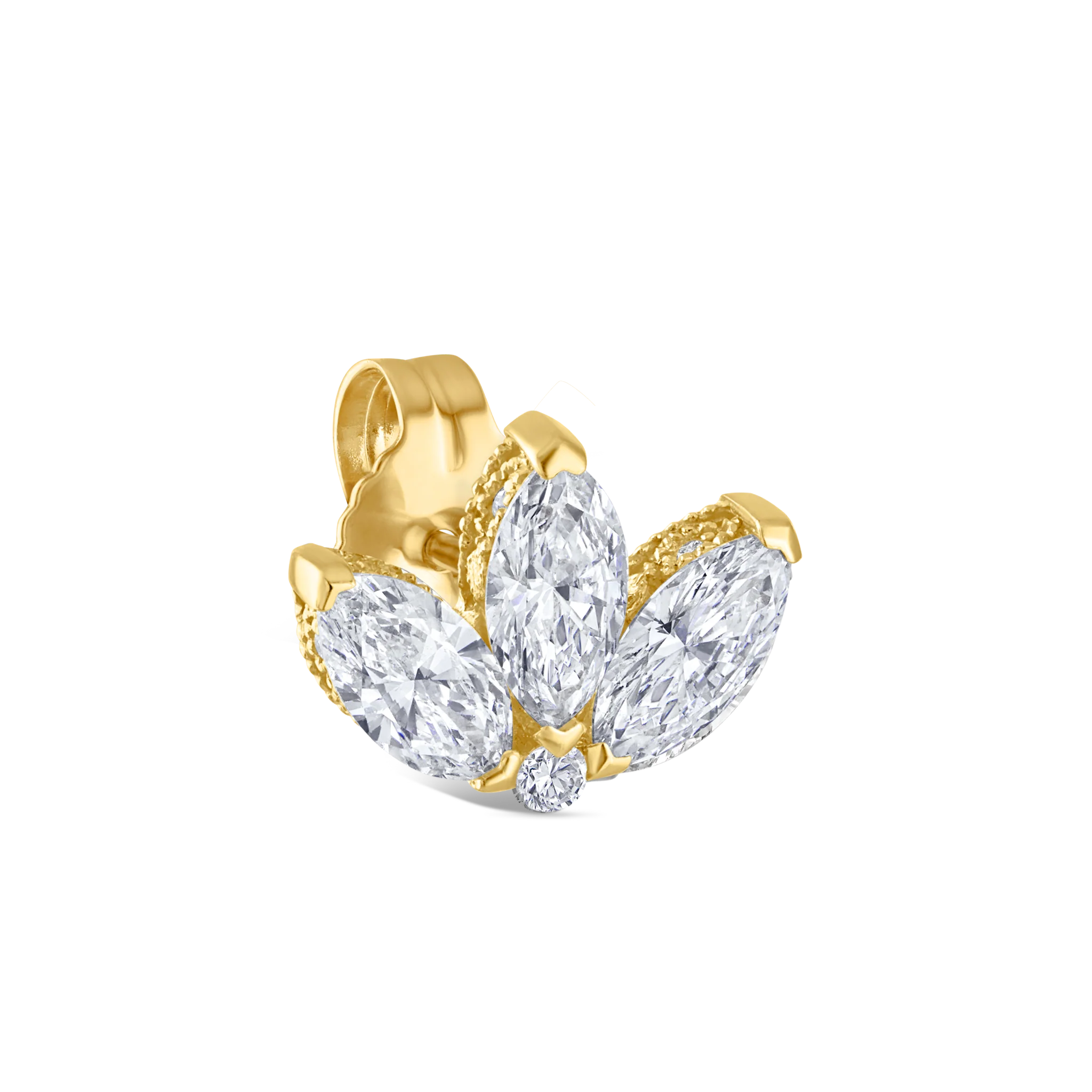 Engraved Diamond Lotus Stud Earring - Image 43