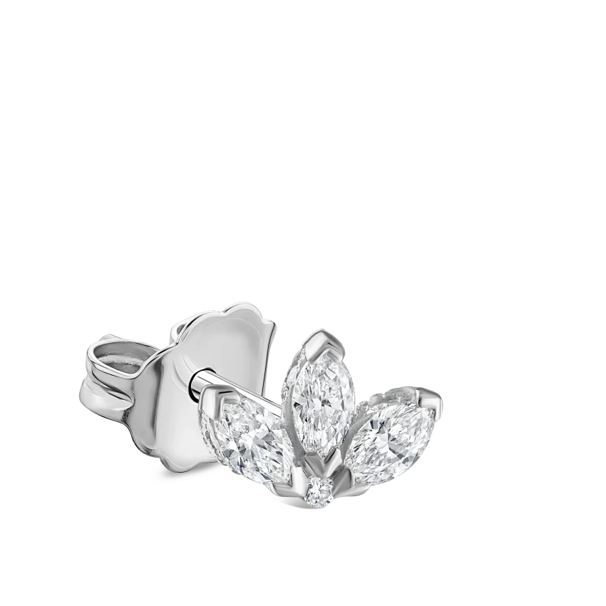 Engraved Diamond Lotus Stud Earring - Image 5