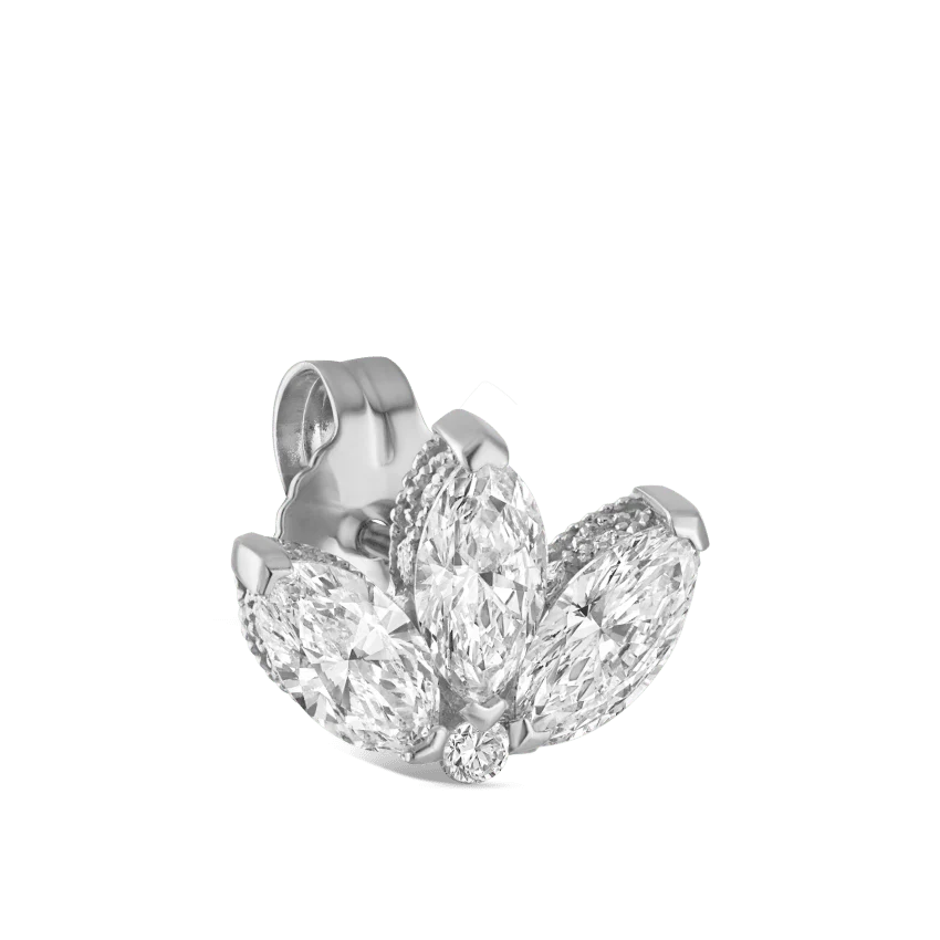Engraved Diamond Lotus Stud Earring - Image 9