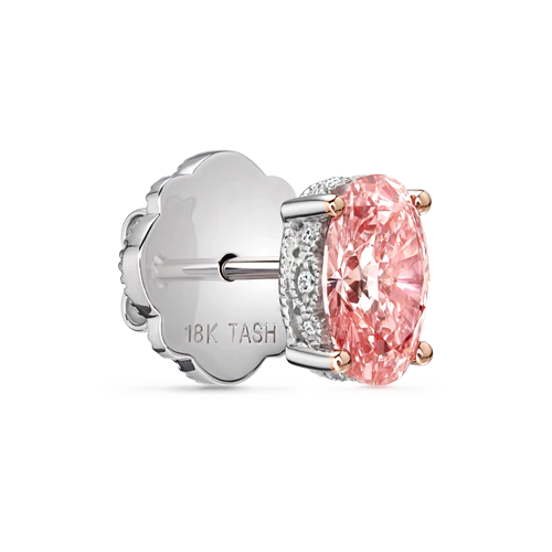 Engraved Pink Oval Diamond Stud Earring - Image 2