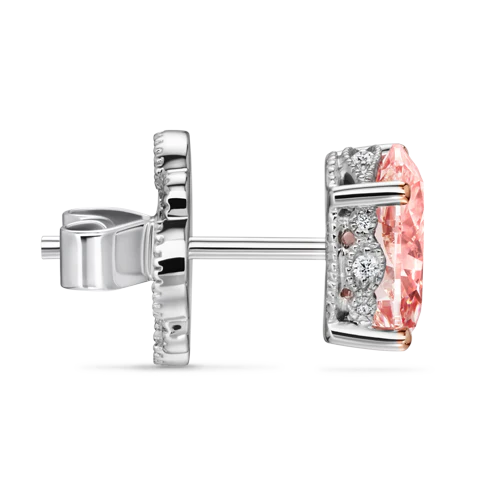 Engraved Pink Oval Diamond Stud Earring - Image 4