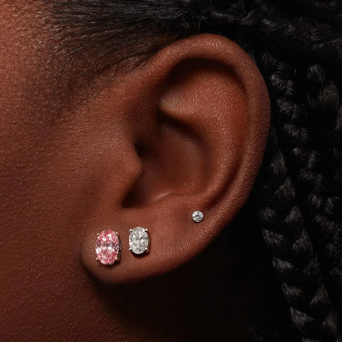 Engraved Pink Oval Diamond Stud Earring - Image 6