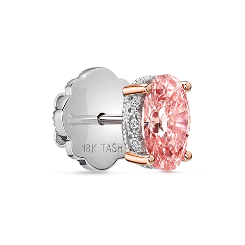 Engraved Pink Oval Diamond Stud Earring - Image 7