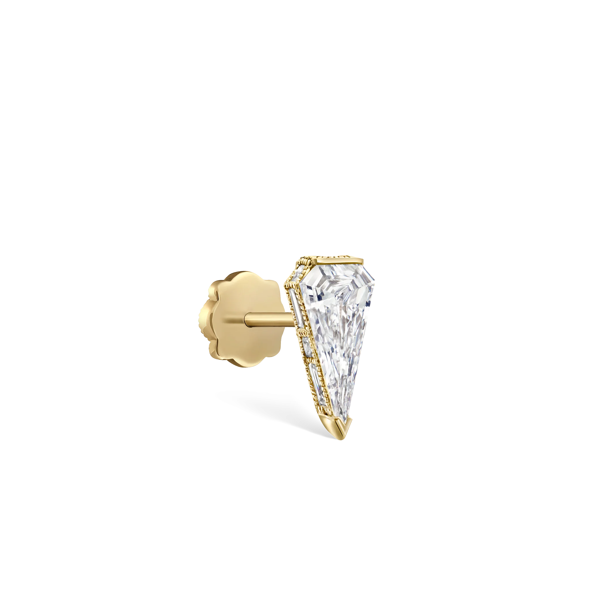 Engraved Silhouette Diamond Threaded Stud Earring - Image 13