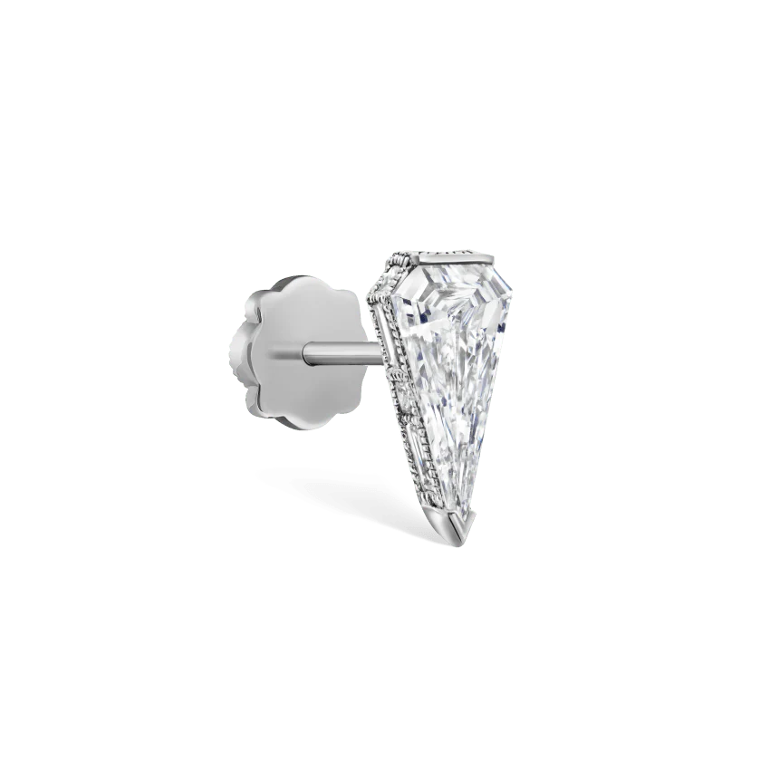 Engraved Silhouette Diamond Threaded Stud Earring - Image 2