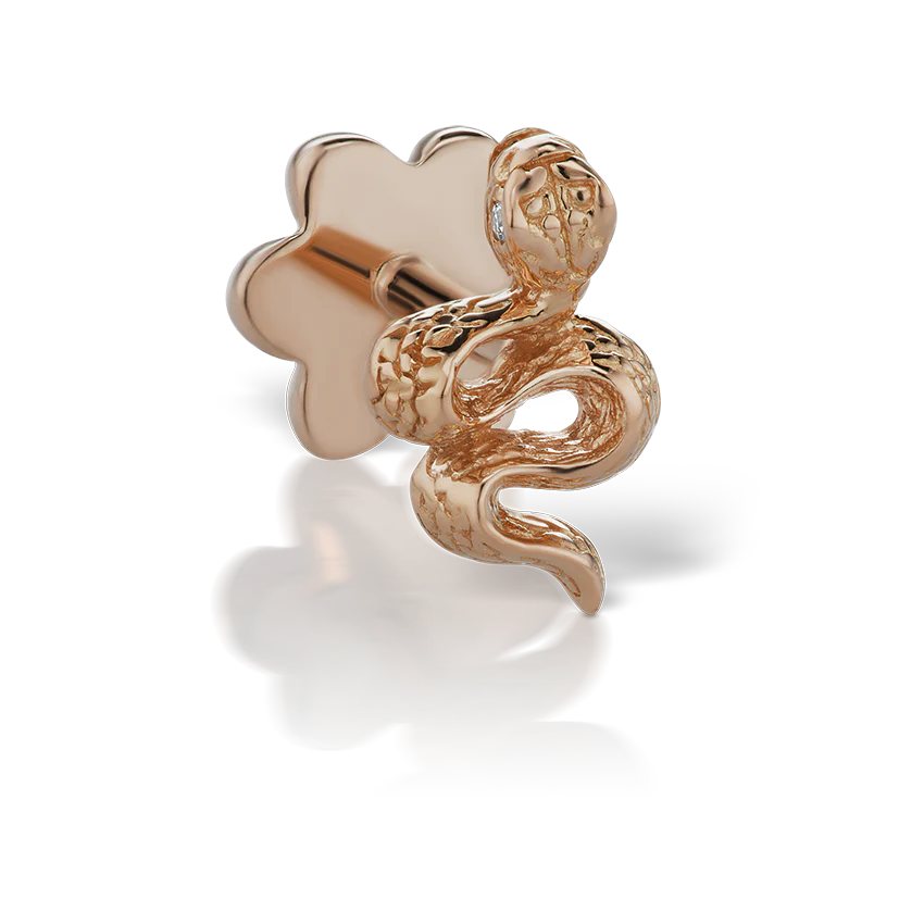 Engraved Snake with Diamond Eyes Threaded Stud Earring - Image 14