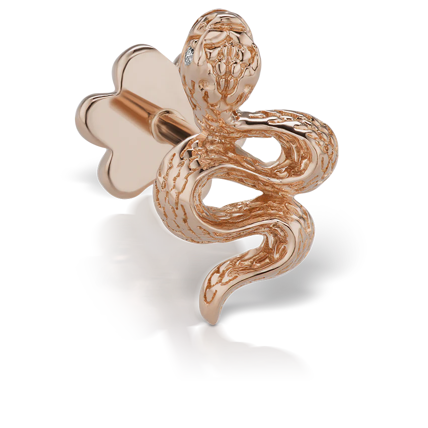 Engraved Snake with Diamond Eyes Threaded Stud Earring With Titanium Backing - Image 10