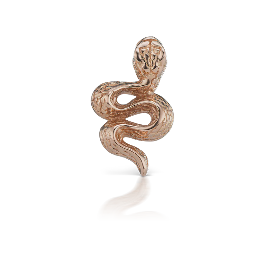 Engraved Snake with Diamond Eyes Threaded Stud Earring With Titanium Backing - Image 12