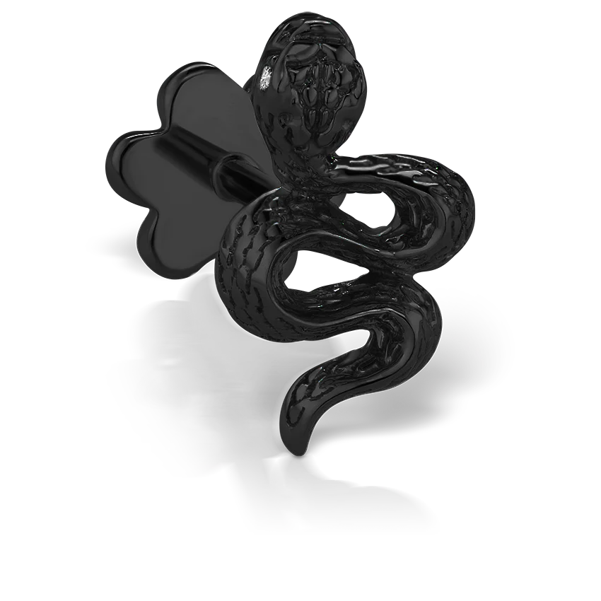 Engraved Snake with Diamond Eyes Threaded Stud Earring With Titanium Backing - Image 17
