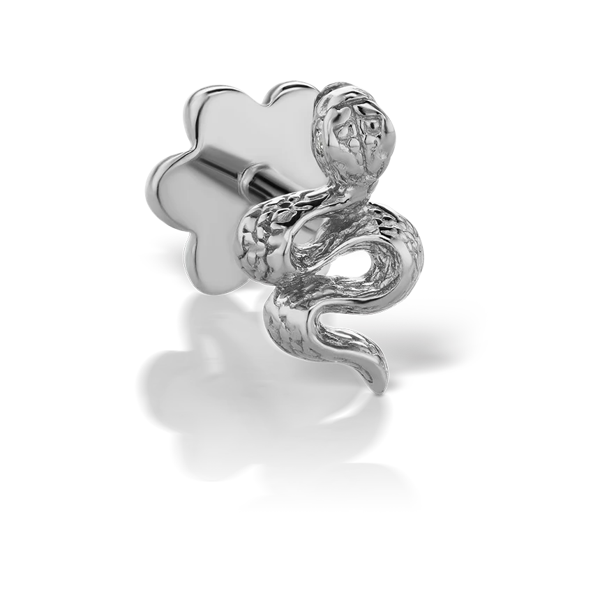 Engraved Snake with Diamond Eyes Threaded Stud Earring With Titanium Backing - Image 5