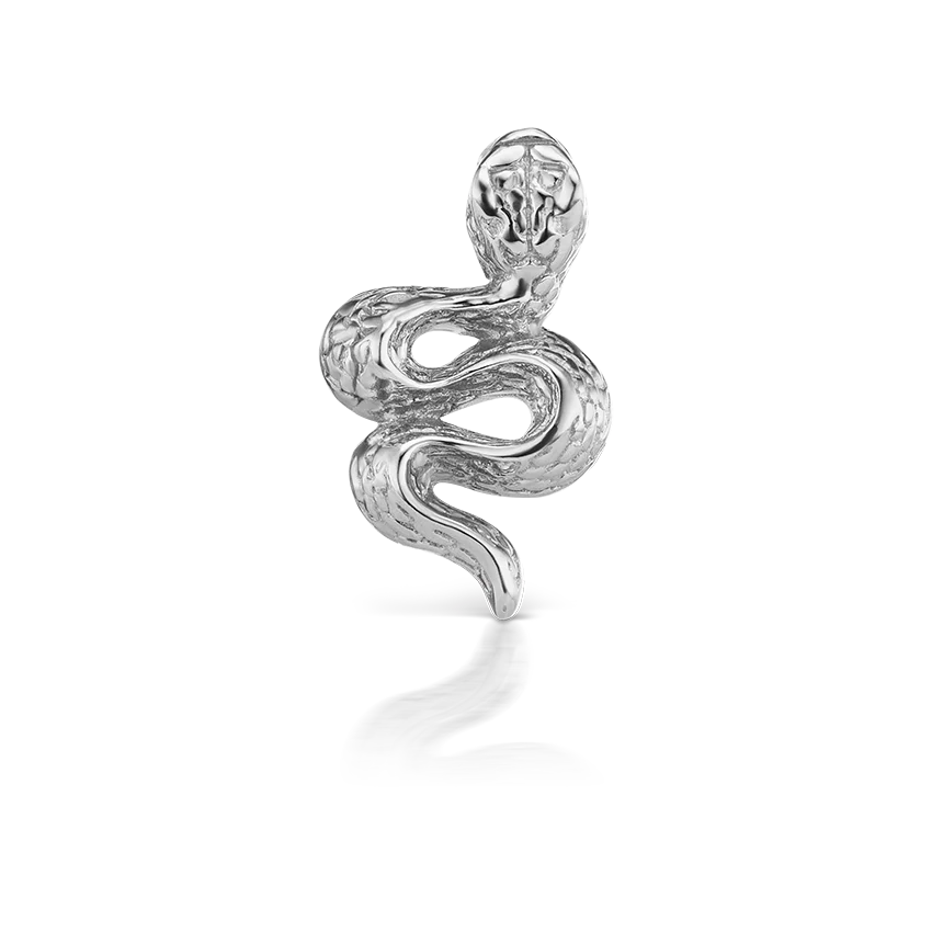 Engraved Snake with Diamond Eyes Threaded Stud Earring With Titanium Backing - Image 6