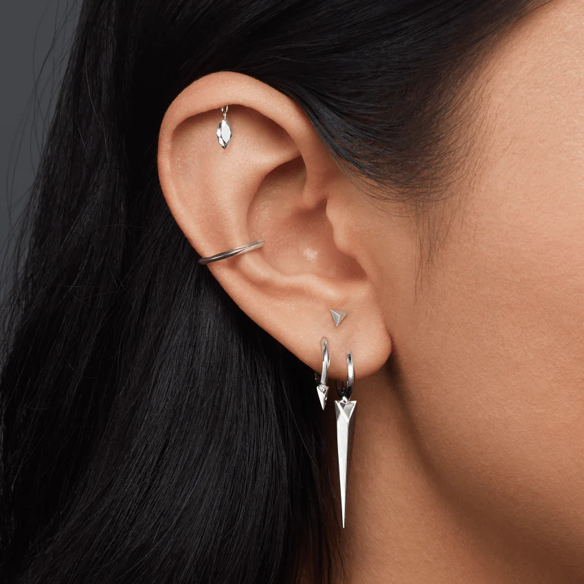 Faceted Gold Marquise Threaded Charm Earring With Titanium Backing - Image 10
