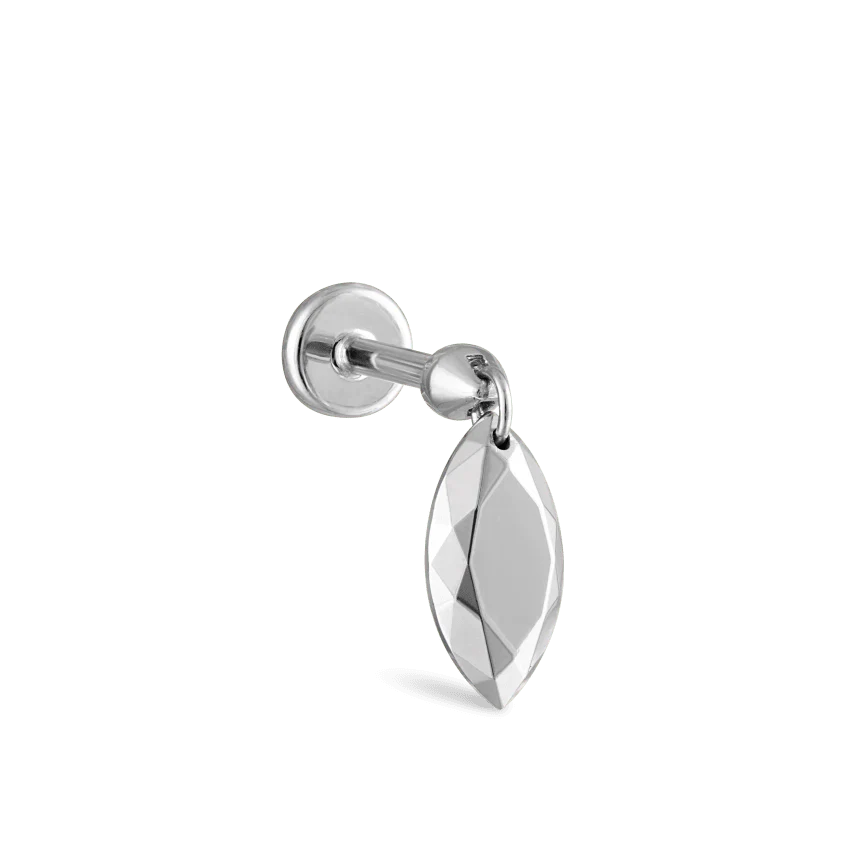 Faceted Gold Marquise Threaded Charm Earring With Titanium Backing - Image 11