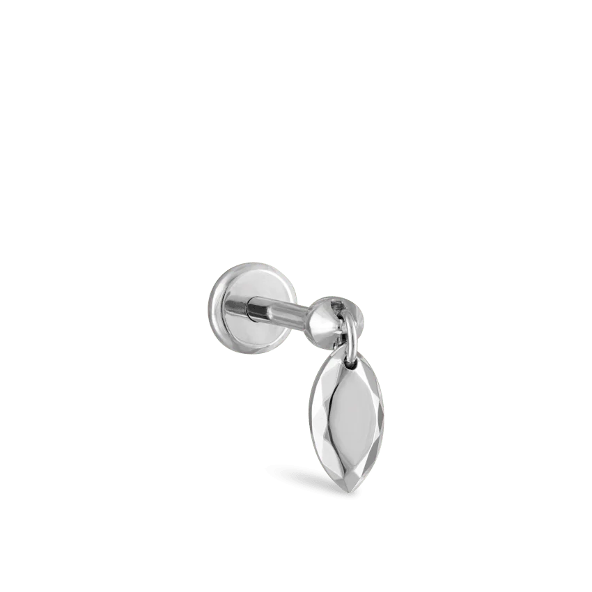 Faceted Gold Marquise Threaded Charm Earring With Titanium Backing - Image 2