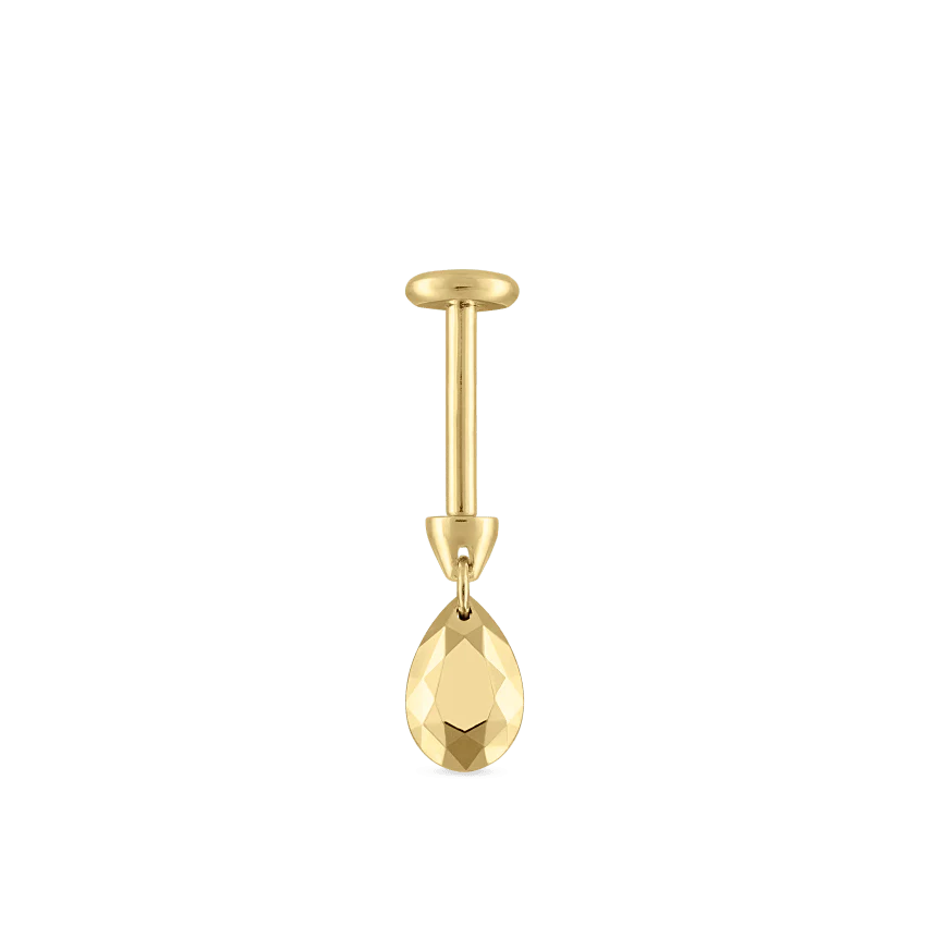 Faceted Gold Pear Threaded Charm Earring - Image 17