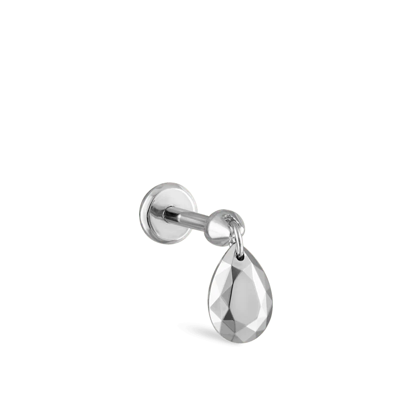 Faceted Gold Pear Threaded Charm Earring - Image 3