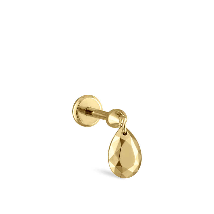 Faceted Gold Pear Threaded Charm Earring With Titanium Backing - Image 16